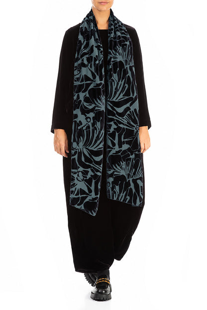 Slate Floral Devoré Silk Velvet Scarf