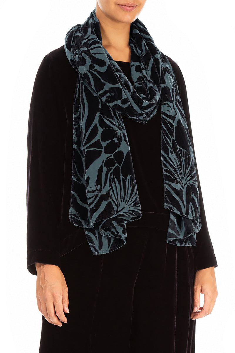 Slate Floral Devoré Silk Velvet Scarf