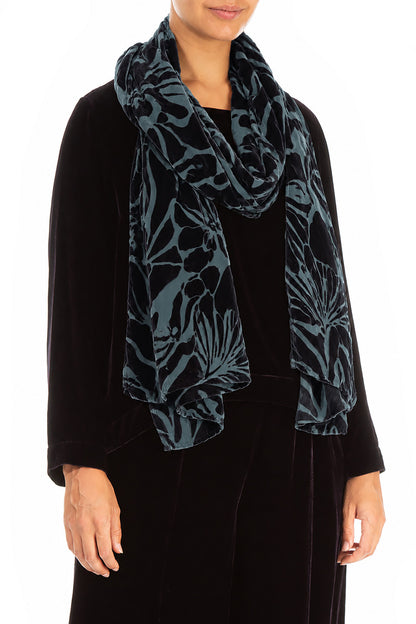 Slate Floral Devoré Silk Velvet Scarf