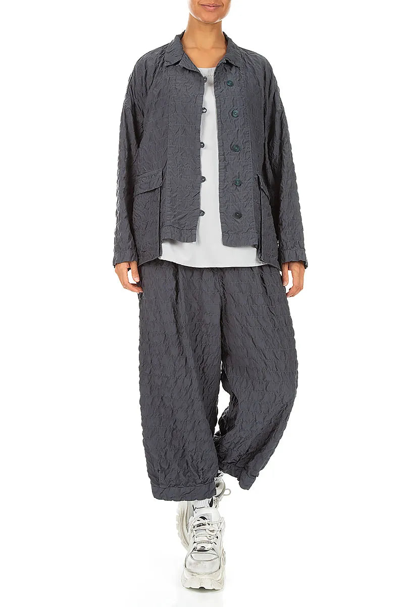Slate Pleated Silk Bamboo Trousers 4