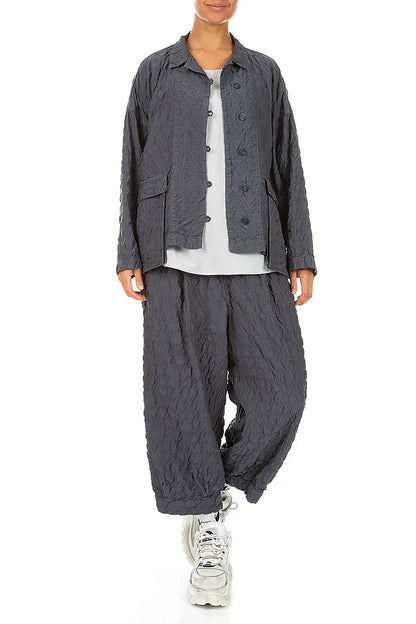 Slate Pleated Silk Bamboo Trousers 4