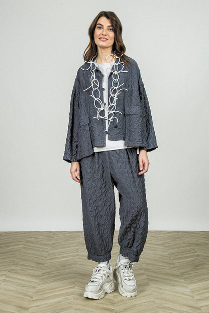 Slate Pleated Silk Bamboo Trousers 6