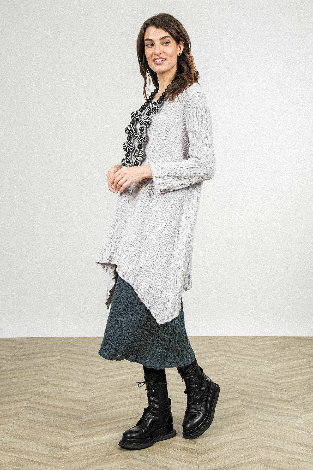 Slate Textured Silk Linen Pencil Skirt 7