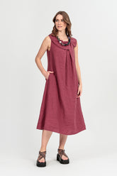Sleeveless A-line Antique Ruby Linen Dress 6