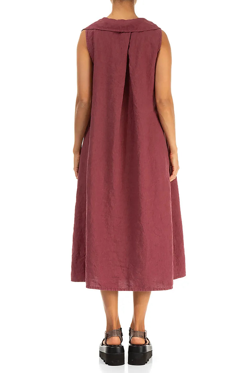 Sleeveless A-line Antique Ruby Linen Dress 2