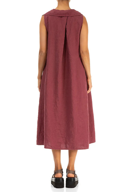 Sleeveless A-line Antique Ruby Linen Dress 2