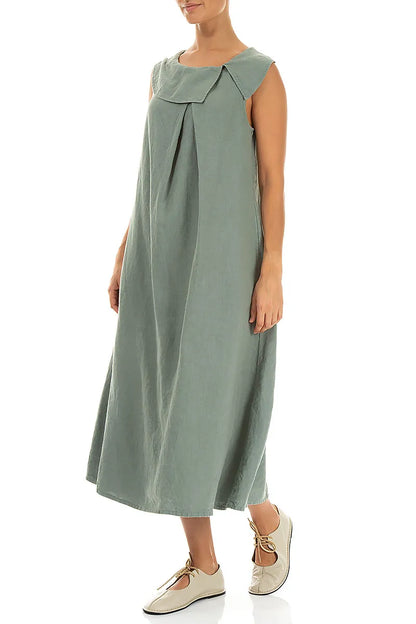 Ärmelloses A-Linien-Leinenkleid in Salbeigrün