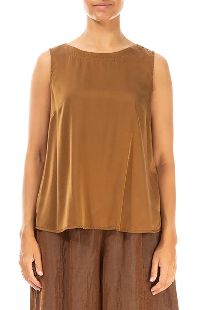 Sleeveless Aged Copper Silk Top 1
