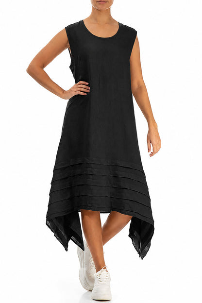 Robe noire en lin asymétrique sans manches