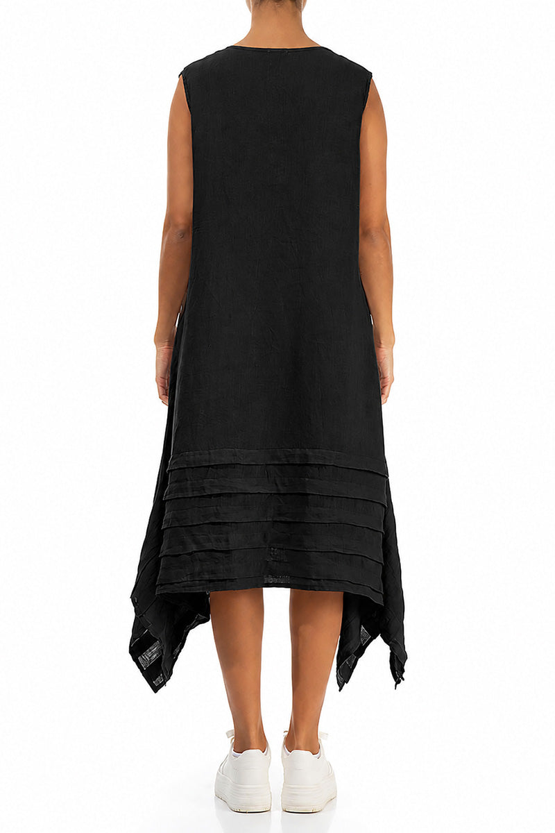 Robe noire en lin asymétrique sans manches