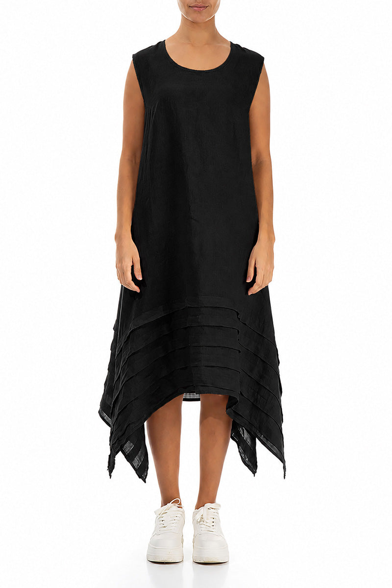 Robe noire en lin asymétrique sans manches