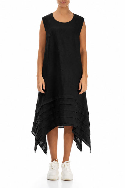 Robe noire en lin asymétrique sans manches