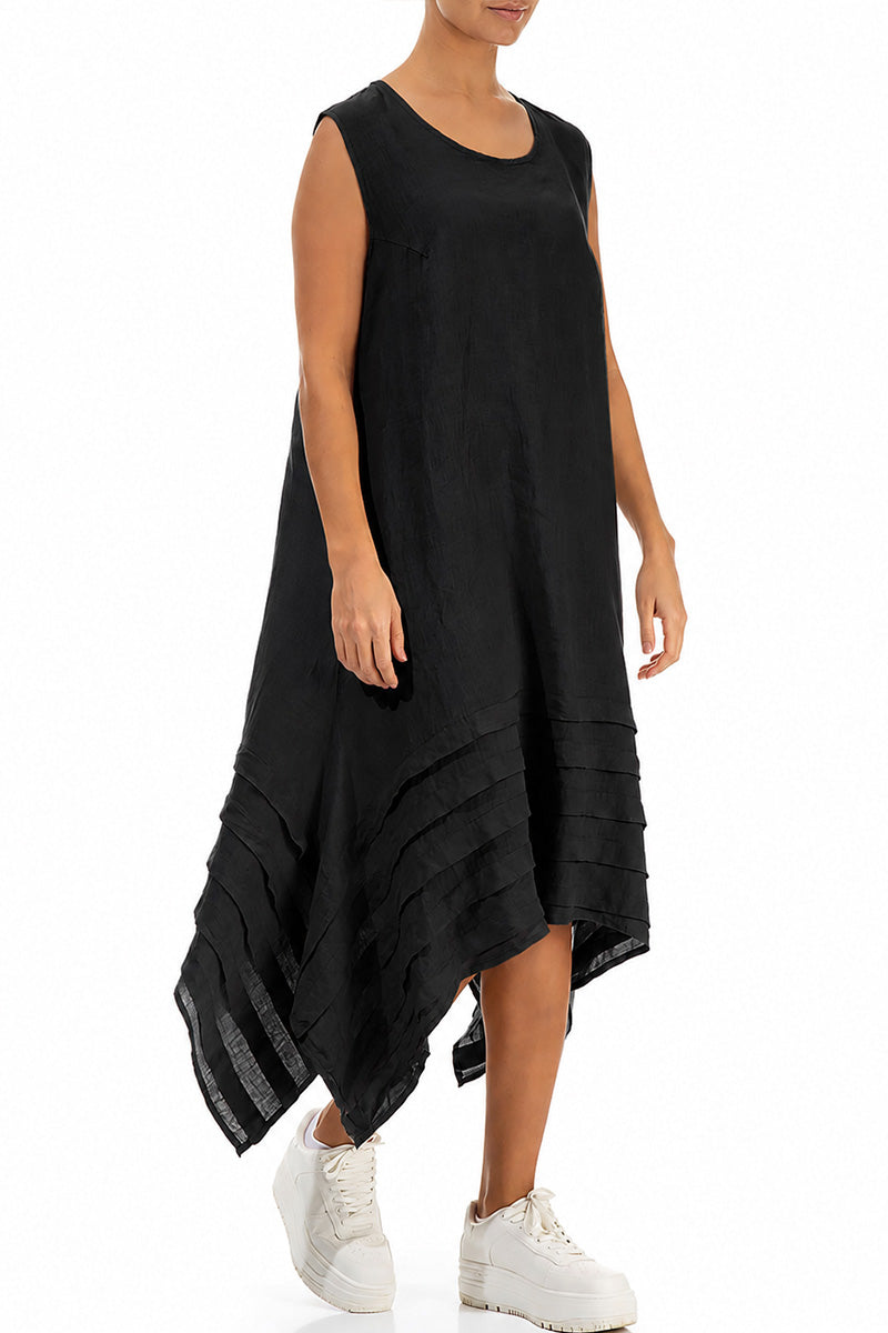Robe noire en lin asymétrique sans manches