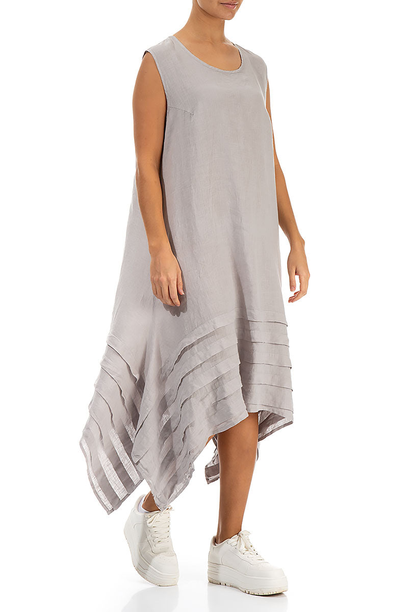 Sleeveless Asymmetric Taupe Linen Dress 3