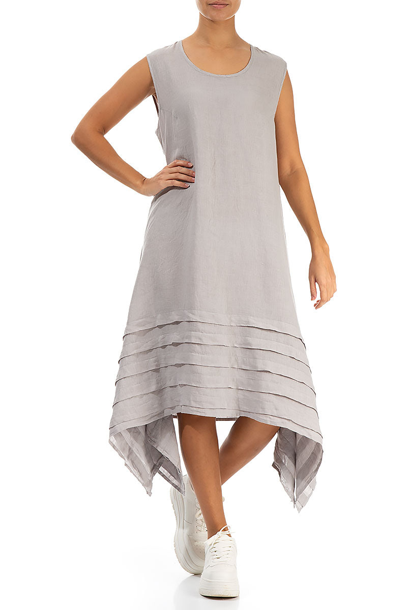 Sleeveless Asymmetric Taupe Linen Dress 4