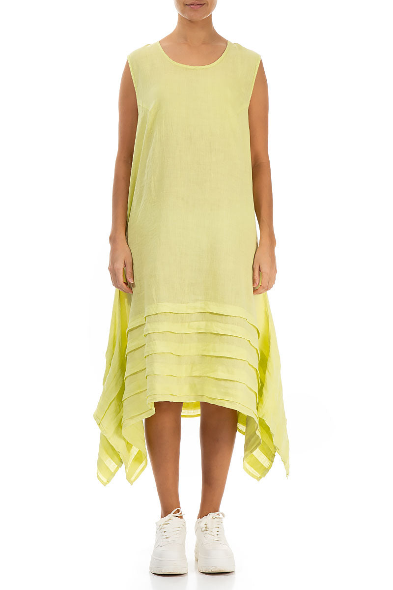 Sleeveless Asymmetric Yellow Linen Dress 1