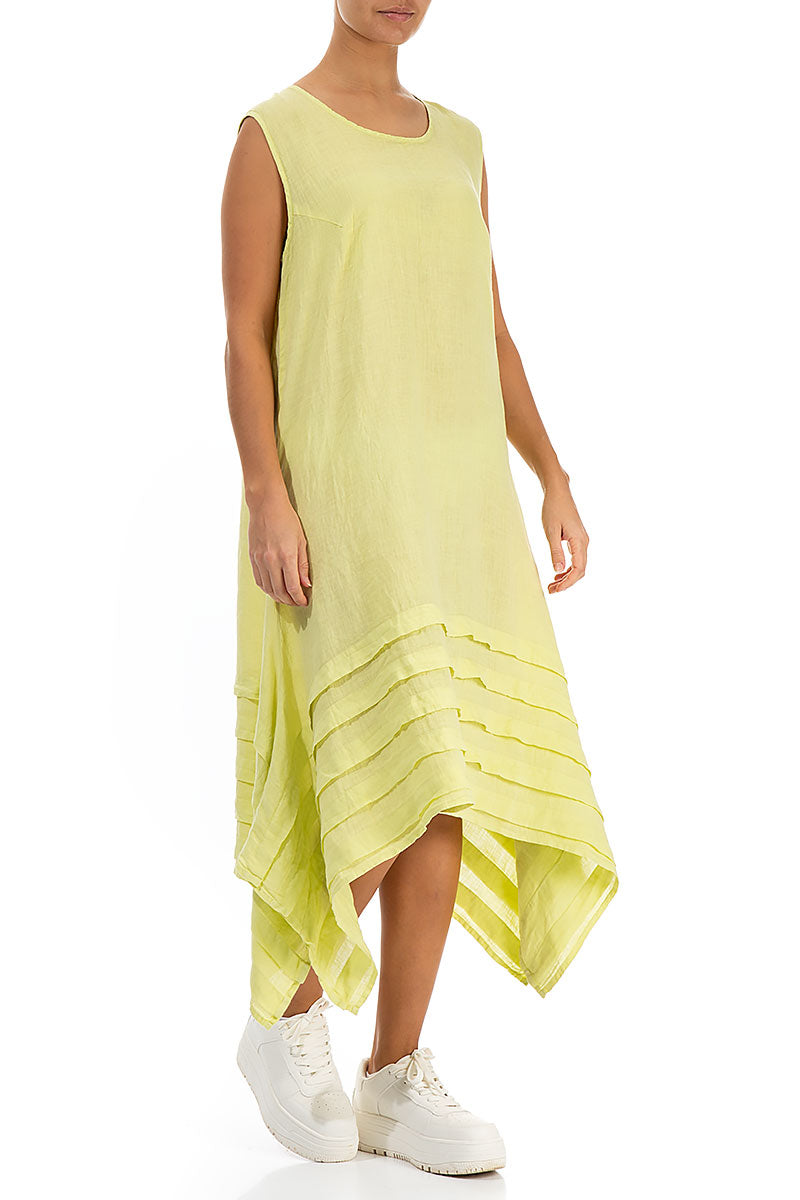 Sleeveless Asymmetric Yellow Linen Dress 3