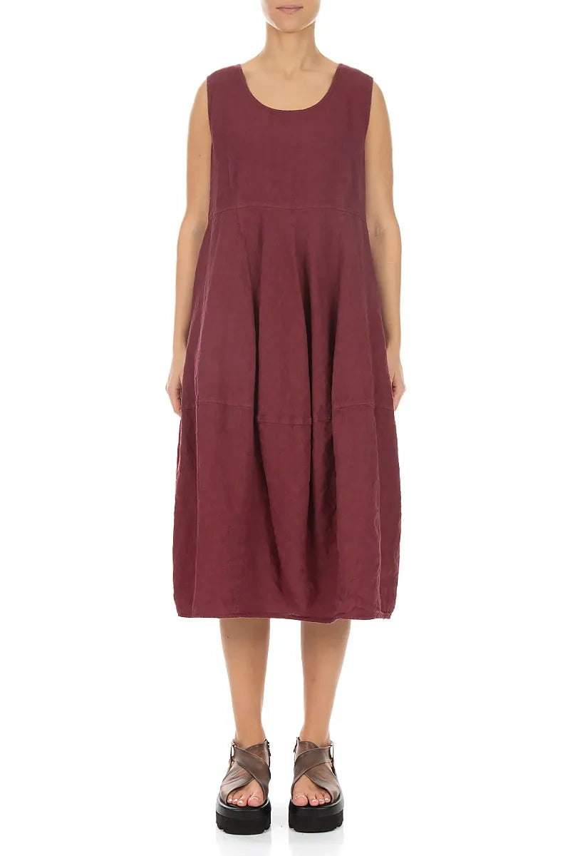Sleeveless Balloon Antique Ruby Linen Dress 1