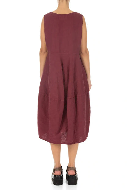 Sleeveless Balloon Antique Ruby Linen Dress 2