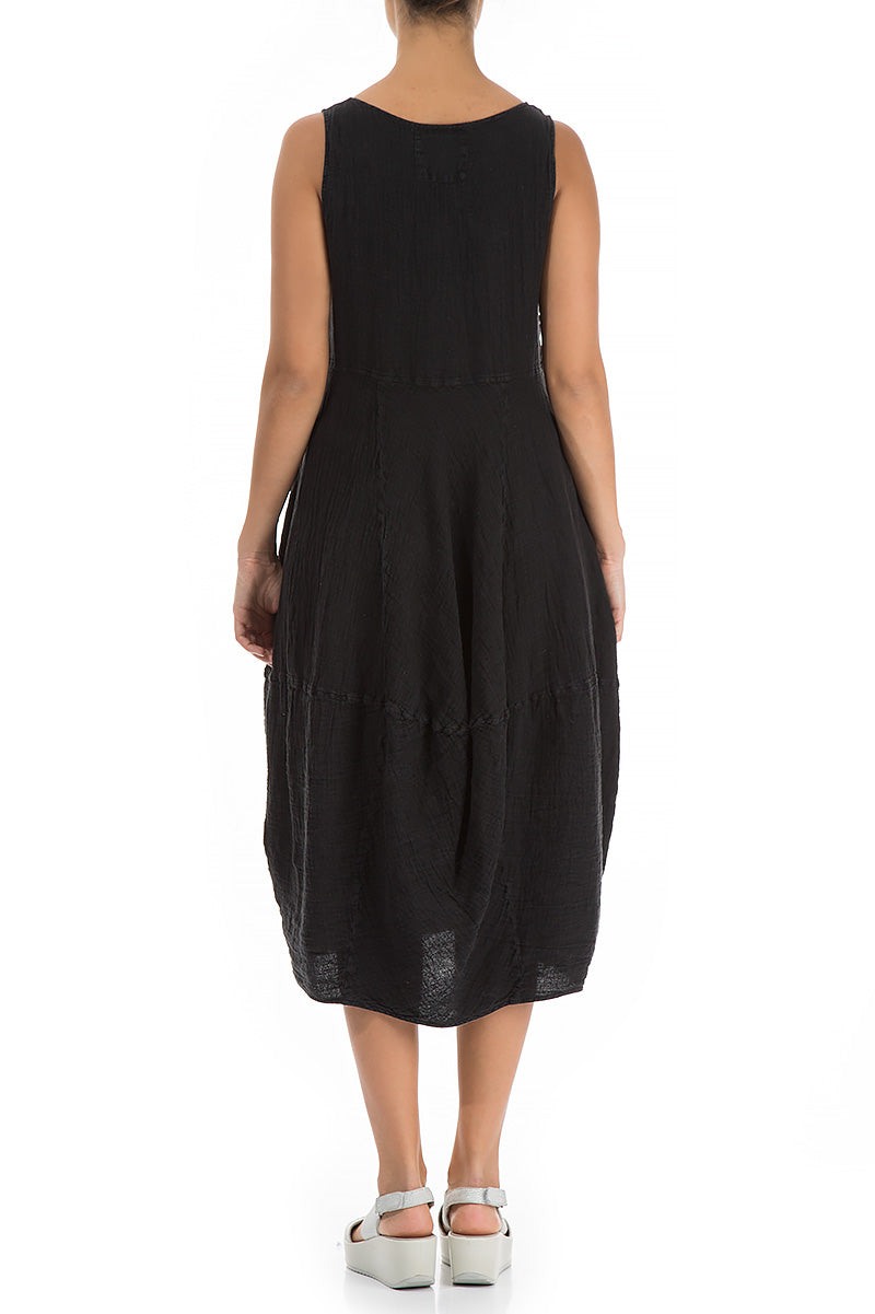 Sleeveless Balloon Black Linen Dress