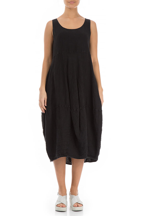 Sleeveless Balloon Black Linen Dress