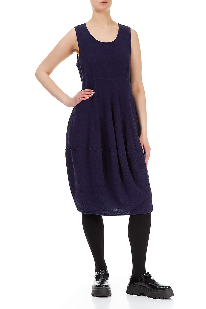 Sleeveless Balloon Blue Violet Linen Viscose Dress