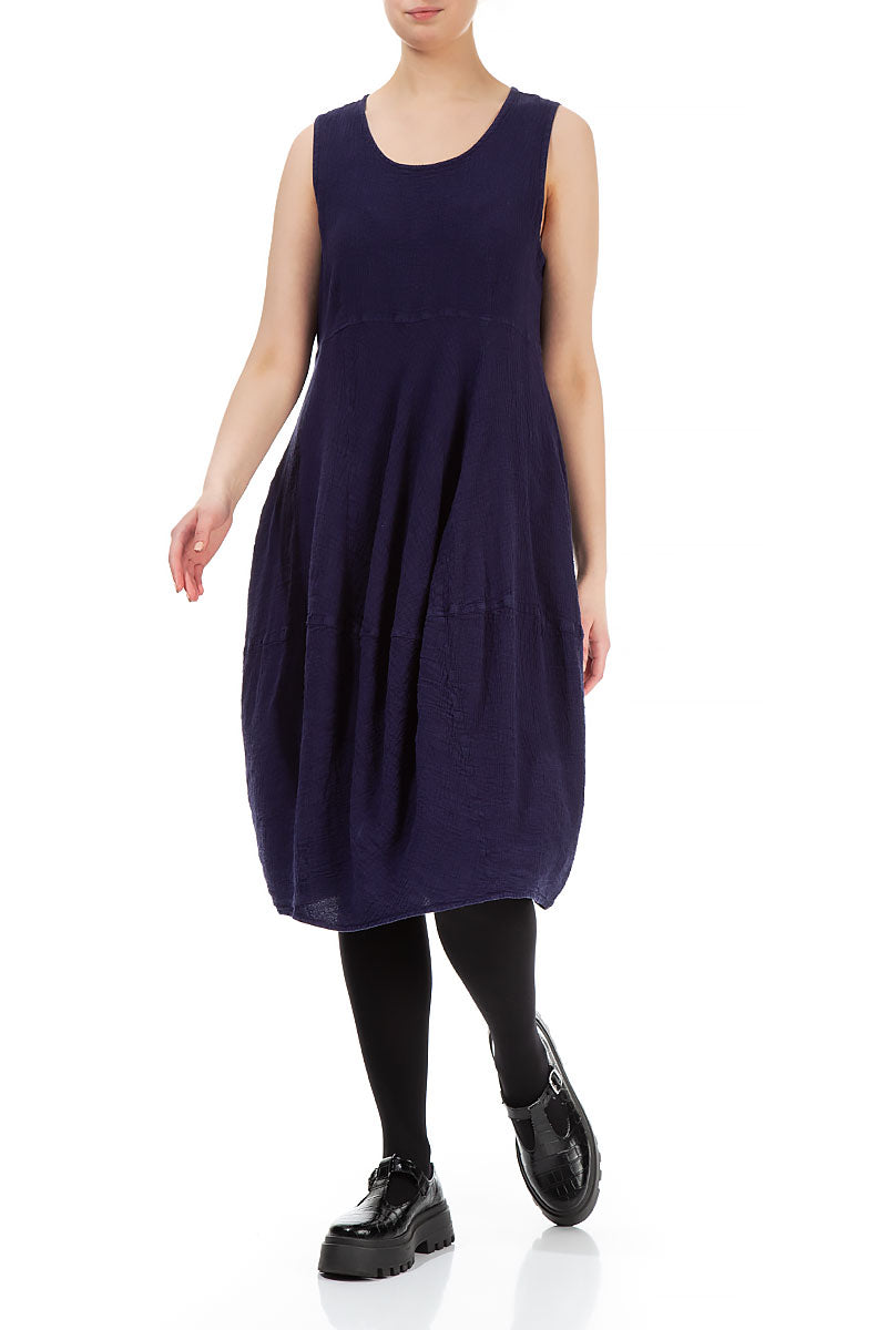 Sleeveless Balloon Blue Violet Linen Viscose Dress