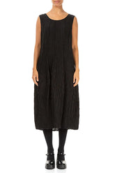 Sleeveless Balloon Crinkled Black Silk Dress 1