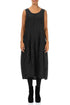 Sleeveless Balloon Crinkled Black Silk Linen Dress 1