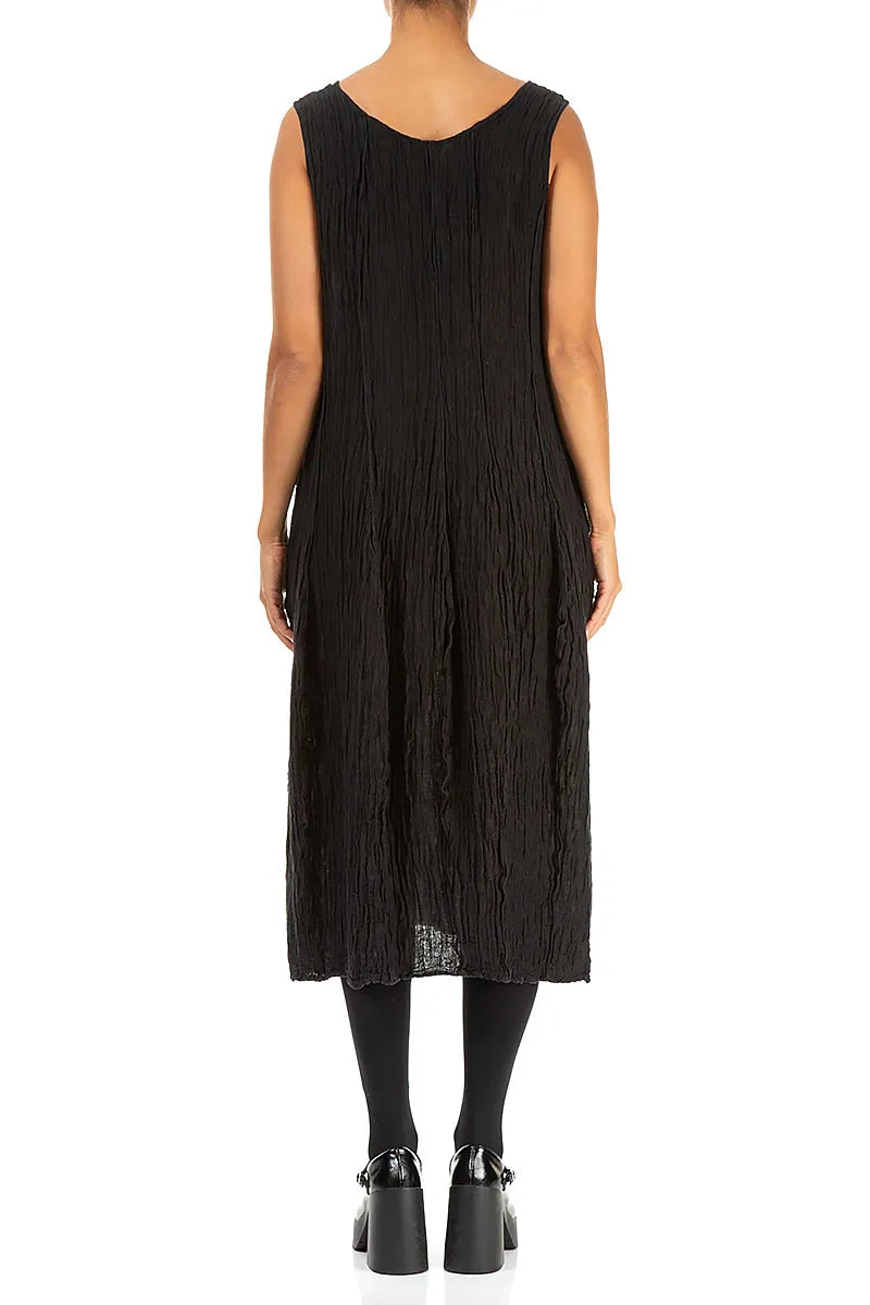 Sleeveless Balloon Crinkled Black Silk Dress 2