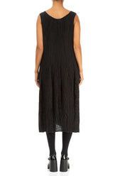 Sleeveless Balloon Crinkled Black Silk Dress 2