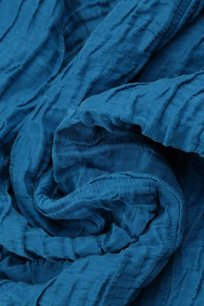 Sleeveless Balloon Crinkled Cobalt Blue Silk Linen Dress 5