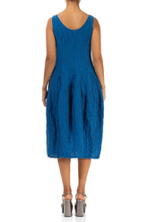 Sleeveless Balloon Crinkled Cobalt Blue Silk Linen Dress 2