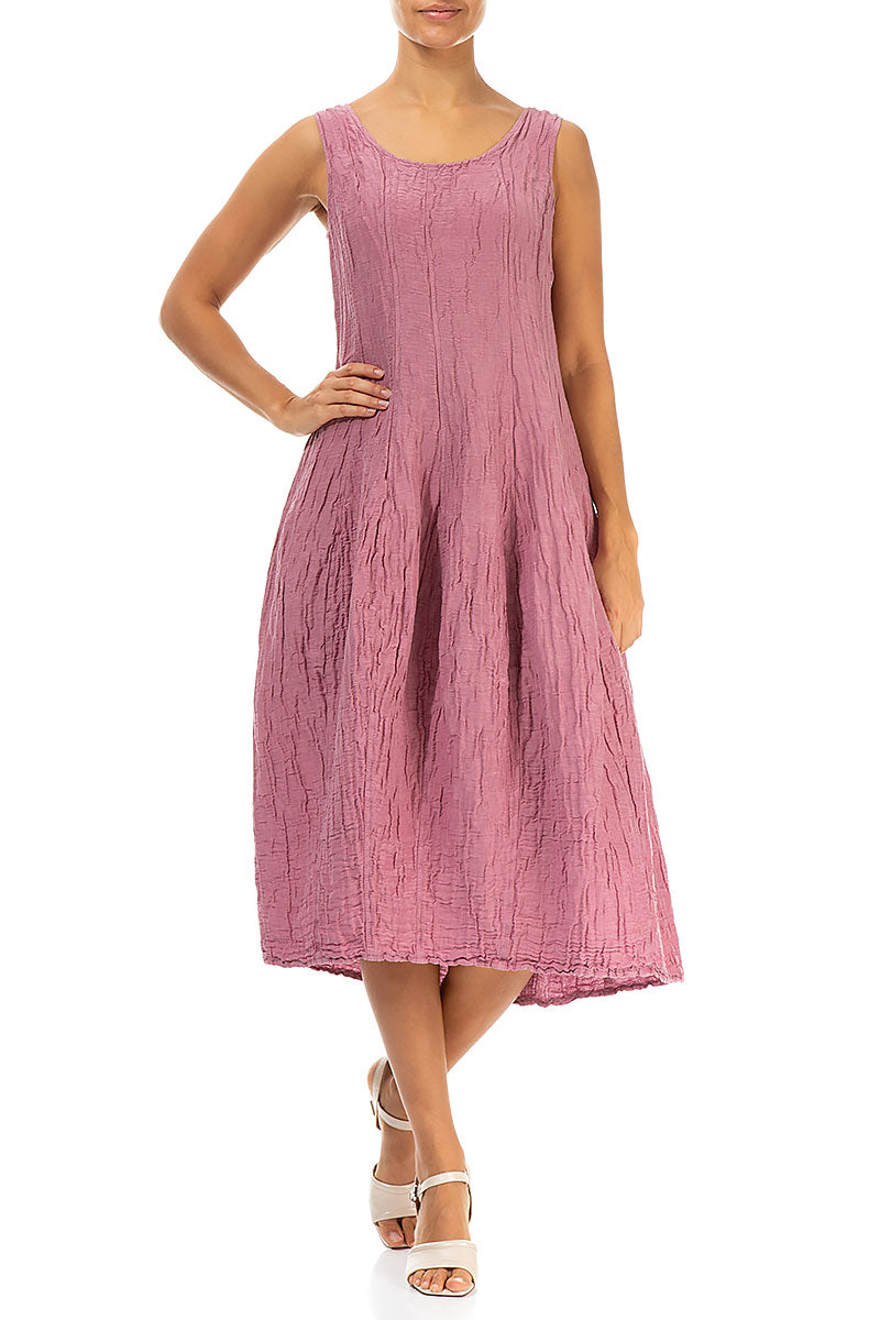 Sleeveless Balloon Crinkled Mauve Taupe Silk Linen Dress S Sleeveless Balloon Crinkled Mauve Taupe Silk Linen Dress S