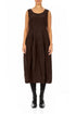 Sleeveless Balloon Crinkled Truffle Brown Silk Linen Dress 1