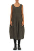 Sleeveless Balloon Forest Mist Check Linen Dress 1