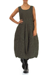 Sleeveless Balloon Forest Mist Check Linen Dress 3