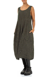 Sleeveless Balloon Forest Mist Check Linen Dress 4