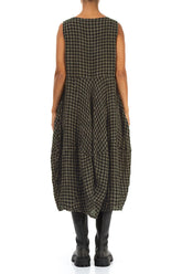 Sleeveless Balloon Forest Mist Check Linen Dress 2