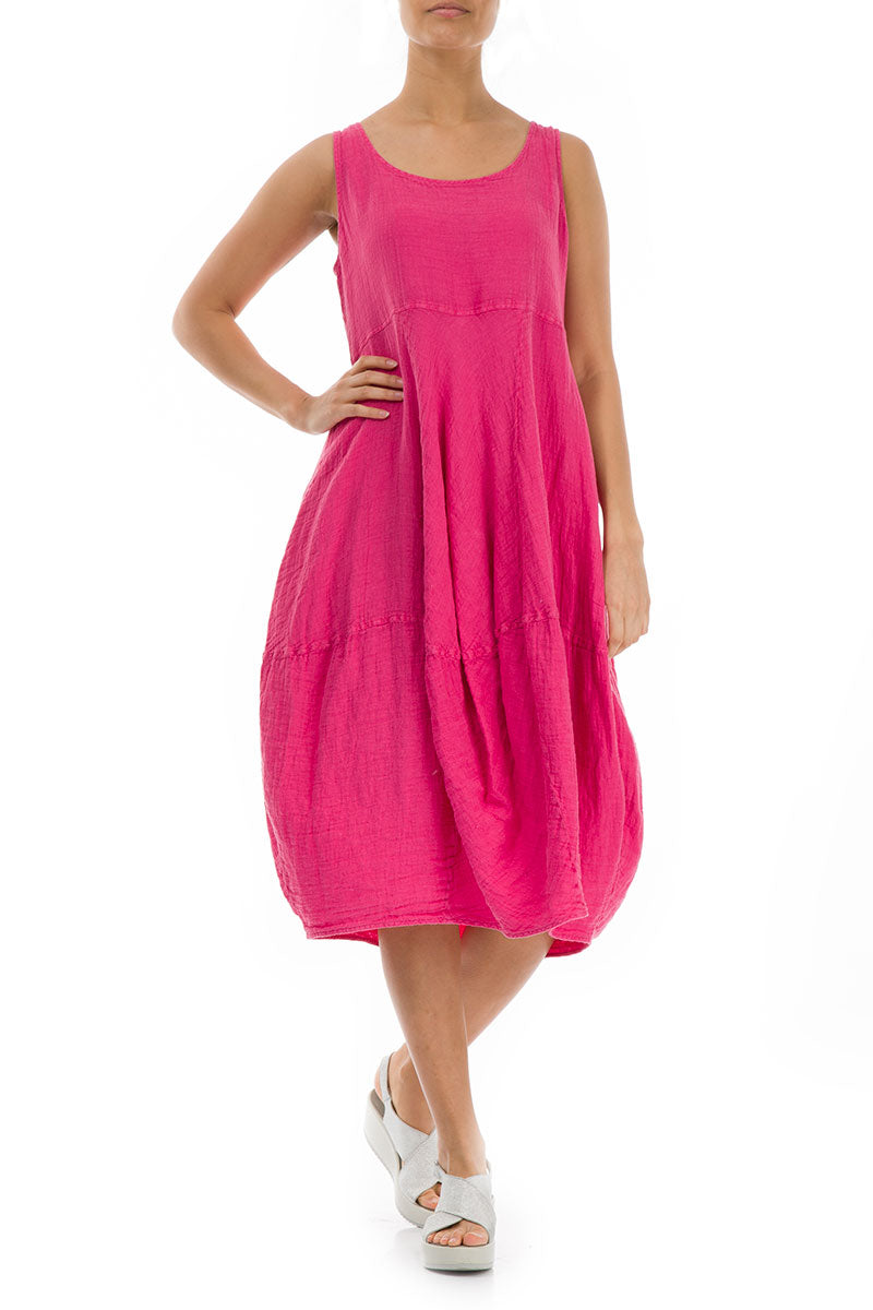 Sleeveless Balloon Fuchsia Linen Dress
