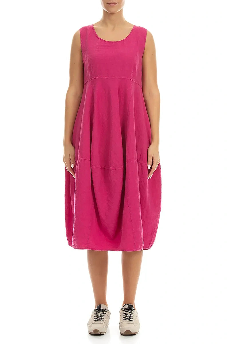 Sleeveless Balloon Fuchsia Linen Dress