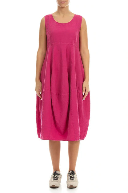 Sleeveless Balloon Fuchsia Linen Dress