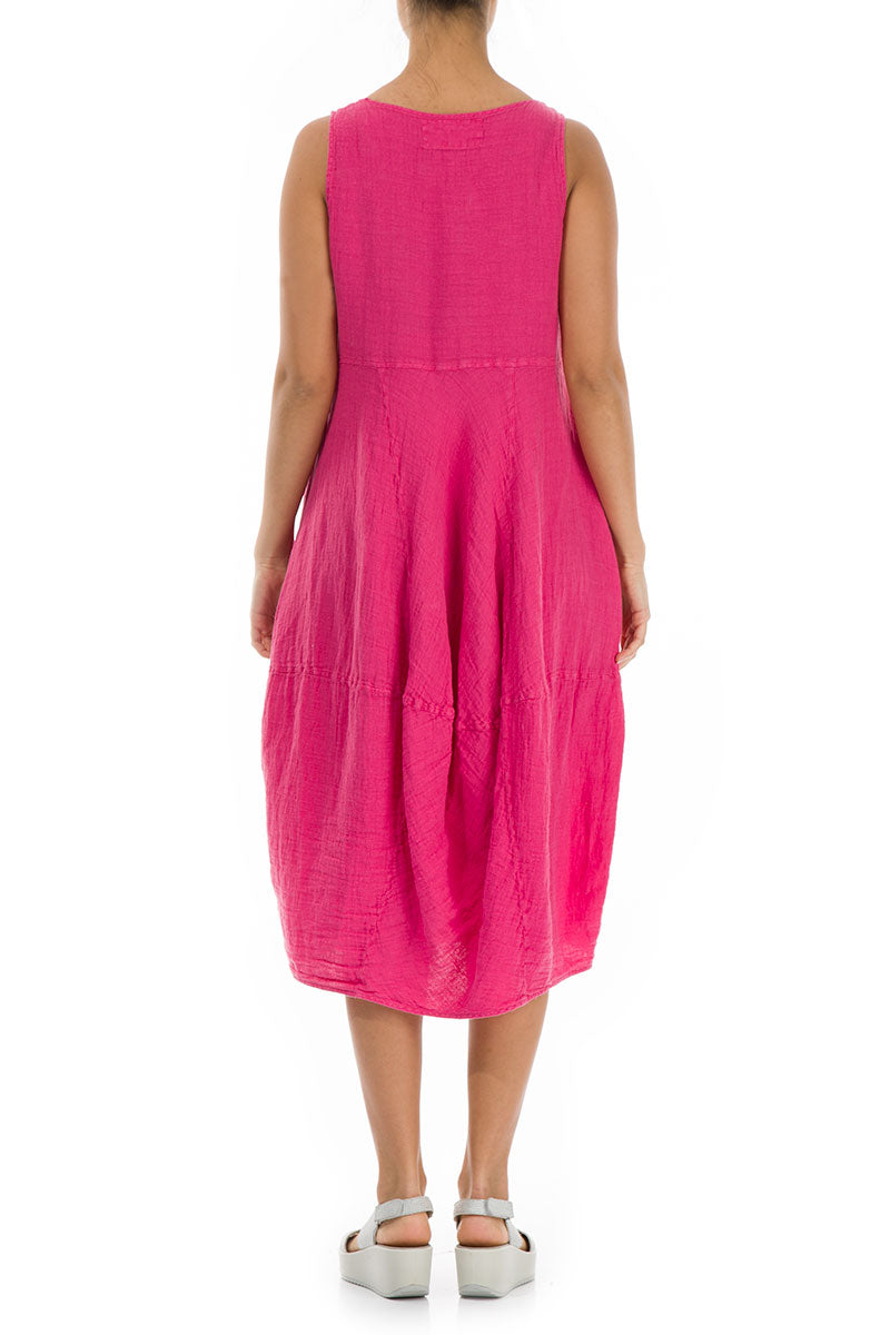 Sleeveless Balloon Fuchsia Linen Dress