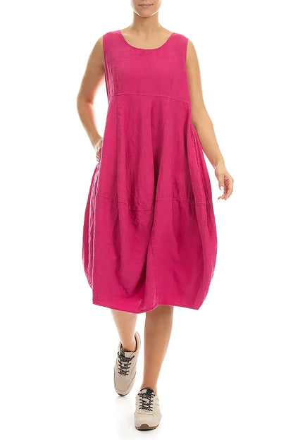 Sleeveless Balloon Fuchsia Linen Dress