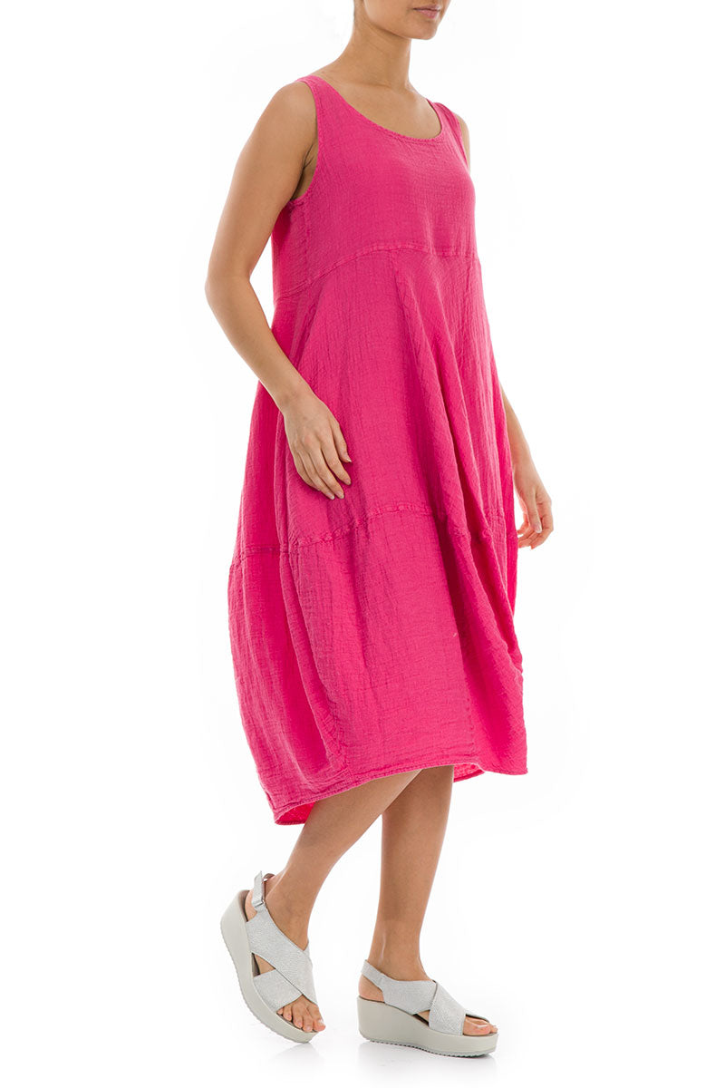 Sleeveless Balloon Fuchsia Linen Dress