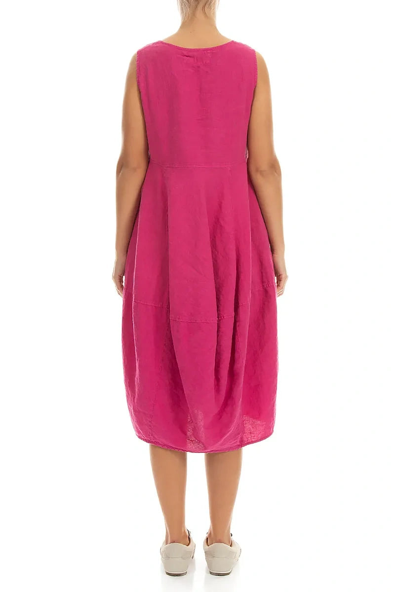 Sleeveless Balloon Fuchsia Linen Dress