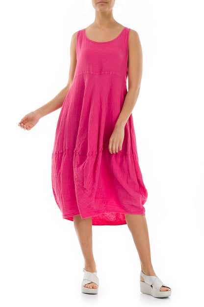 Sleeveless Balloon Fuchsia Linen Dress