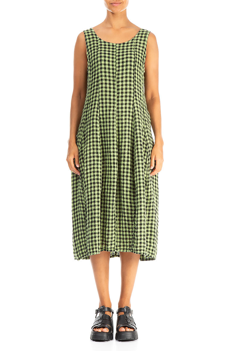 Sleeveless Balloon Lime Check Linen Dress 1