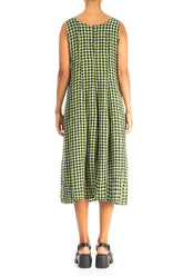 Sleeveless Balloon Lime Check Linen Dress 2