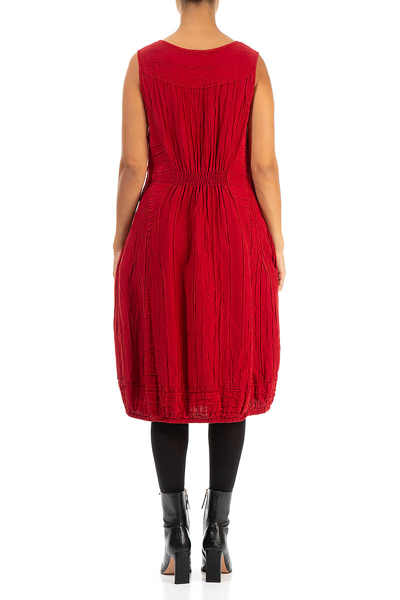 Sleeveless Balloon Red Silk Linen Dress